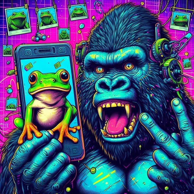 Southbound Slideshow Logo - it is a gorilla looking at frog pictures
